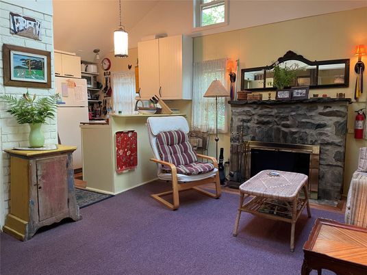 Fireplace, Interior, Kitchen, Pendant Lights