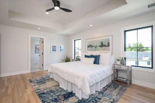 Bedroom, Interior, Recessed Lighting, Wood Texture Flooring