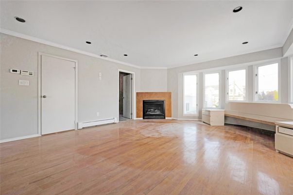 Empty room, Fireplace, Interior, Recessed Lighting, Wood Texture Flooring