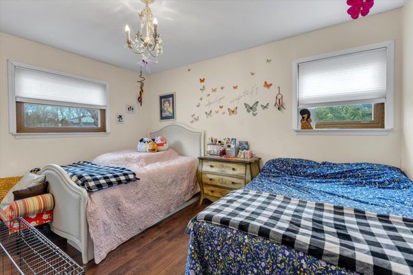 Bedroom, Chandelier, Interior, Wood Texture Flooring