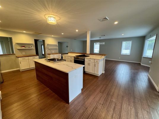 Interior, Kitchen, Recessed Lighting, Wood Texture Flooring
