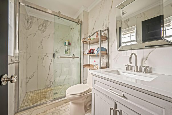 Bathroom, Glass Shower, Interior, Marble Walls