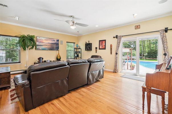 Home Theatre Room, Interior, Recessed Lighting, Wood Texture Flooring