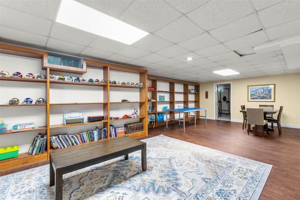 Dining room, Game Room, Interior, Recessed Lighting, Wood Texture Flooring