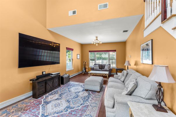 Chandelier, Interior, Living room, Wood Texture Flooring