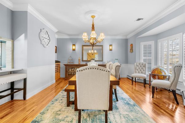 Chandelier, Dining room, Interior, Wood Texture Flooring