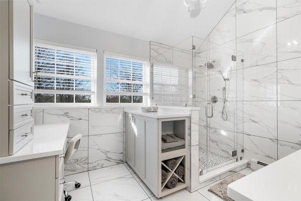 Bathroom, Glass Shower, Interior, Marble, Marble Walls