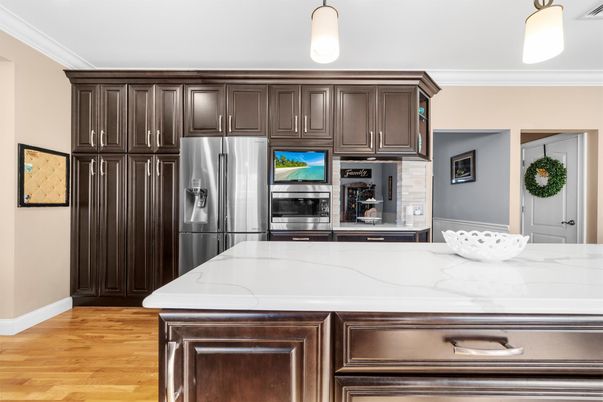 Interior, Kitchen, Pendant Lights, Stainless Steel Appliances, Wood Texture Flooring