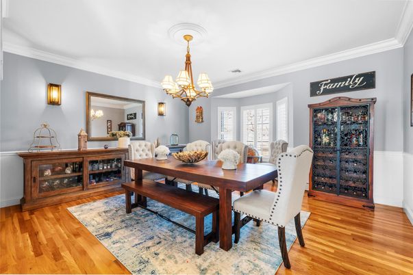 Chandelier, Dining room, Interior, Wood Texture Flooring