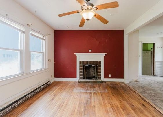 Empty room, Fireplace, Interior, Wood Texture Flooring