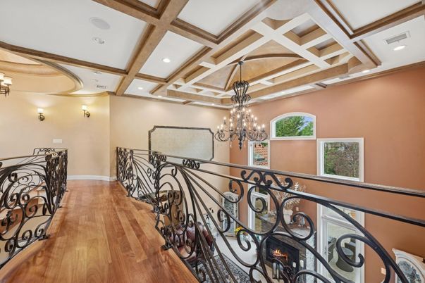 Chandelier, Interior, Recessed Lighting, Wooden Beams, Wood Texture Flooring