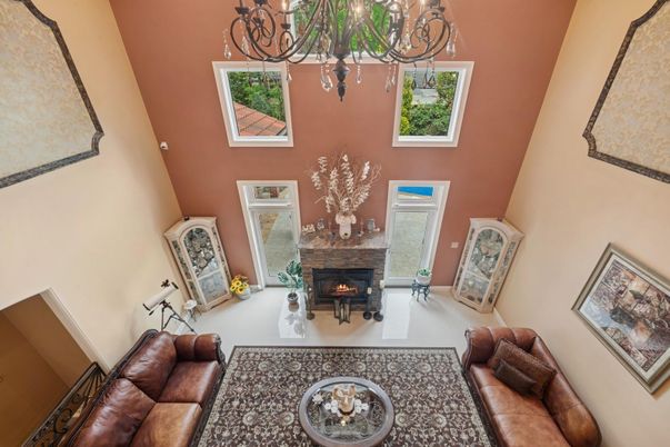 Chandelier, Fireplace, Interior, Living room