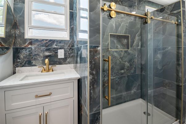 Bathroom, Glass Shower, Interior, Marble Walls