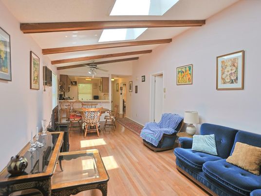 Dining room, Interior, Living room, Recessed Lighting, Wooden Beams, Wood Texture Flooring