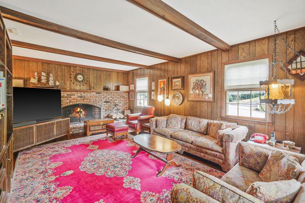 Fireplace, Interior, Living room, Stone Walls, Wooden Beams, Wooden Walls