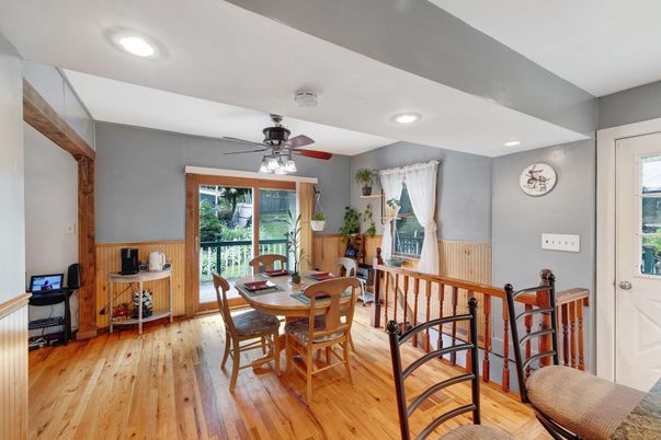Dining room, Interior, Recessed Lighting, Wood Texture Flooring