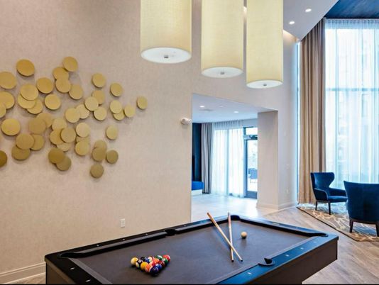 Billiard Table, Game Room, Interior, Recessed Lighting, Wood Texture Flooring