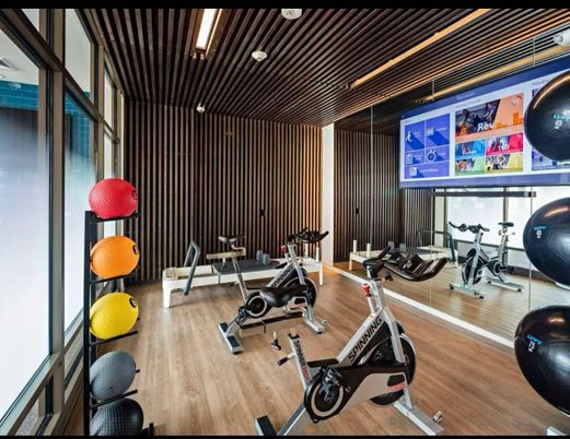 Fitness Equipment, Interior, Recessed Lighting, Wood Texture Flooring