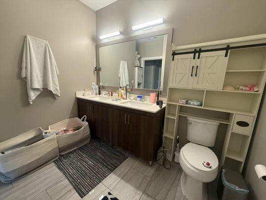 Bathroom, Dual Sink Vanities, Interior, Wood Texture Flooring