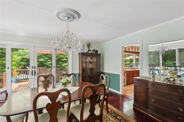 Chandelier, Dining room, Interior, Wood Texture Flooring