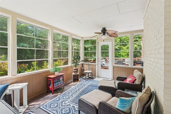 Interior, Living room, Stone Walls, Sun Room, Wood Texture Flooring