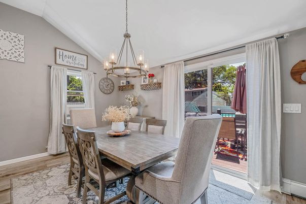 Chandelier, Dining room, Interior, Pendant Lights, Wood Texture Flooring