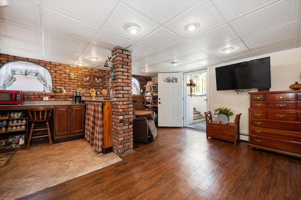 Interior, Recessed Lighting, Stone Walls, Wood Texture Flooring