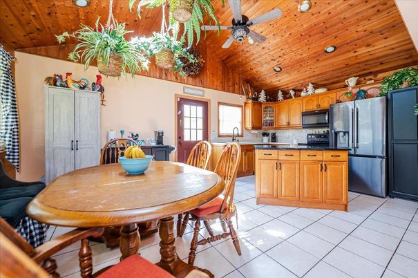 Dining room, Interior, Kitchen, Recessed Lighting, Wooden Ceilings
