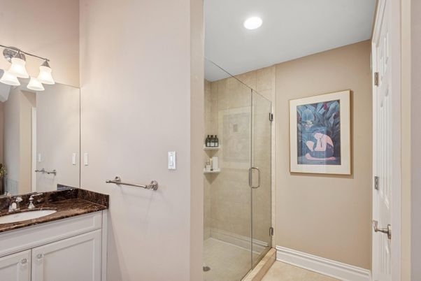 Bathroom, Glass Shower, Interior, Recessed Lighting