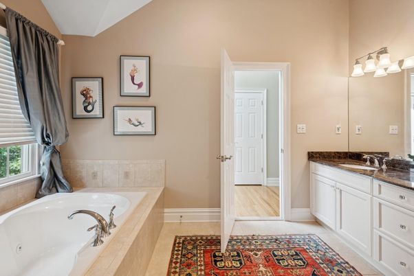 Bathroom, Dual Sink Vanities, Interior, Wood Texture Flooring