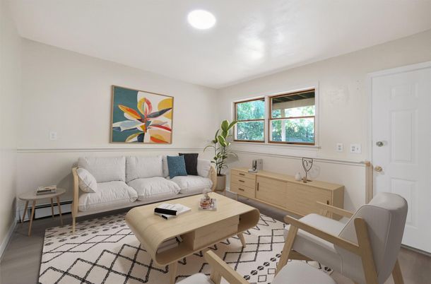 Interior, Living room, Recessed Lighting, Wood Texture Flooring