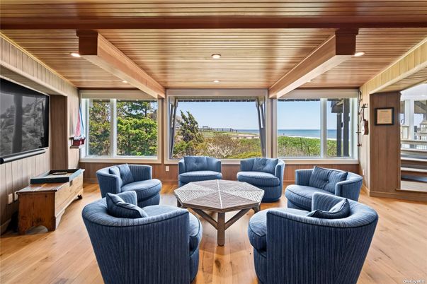 Interior, Living room, Recessed Lighting, Water, Wooden Beams, Wooden Ceilings, Wood Texture Flooring