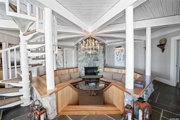 Chandelier, Fireplace, Interior, Living room