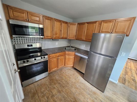 Interior, Kitchen, Stainless Steel Appliances, Wood Texture Flooring