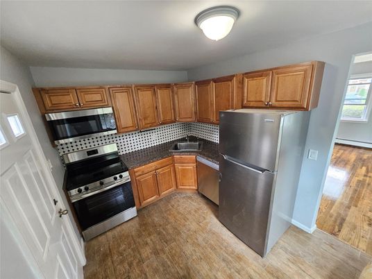 Interior, Kitchen, Stainless Steel Appliances, Wood Texture Flooring