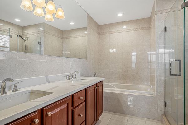 Bathroom, Dual Sink Vanities, Glass Shower, Interior, Recessed Lighting