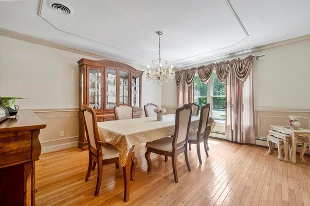 Chandelier, Dining room, Interior, Wood Texture Flooring