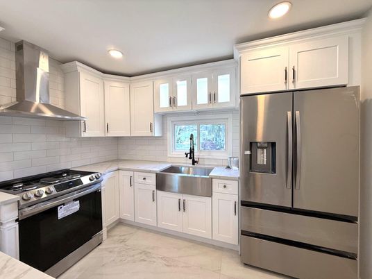 Interior, Kitchen, Marble, Recessed Lighting, Stainless Steel Appliances