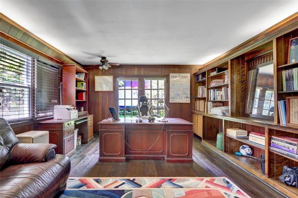 Home Office, Interior, Wood Texture Flooring, Wooden Walls