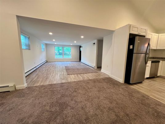 Empty room, Interior, Kitchen, Recessed Lighting, Wood Texture Flooring
