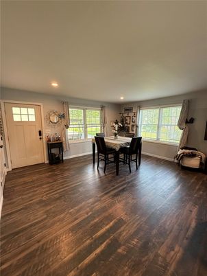 Dining room, Interior, Recessed Lighting, Wood Texture Flooring