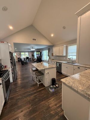 Dining room, Interior, Kitchen, Recessed Lighting, Wood Texture Flooring