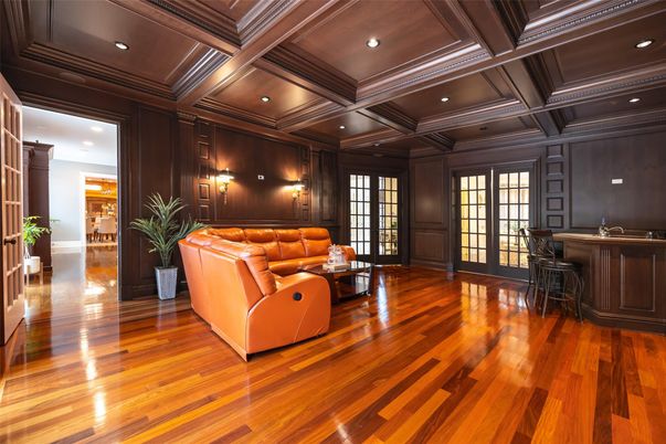 Interior, Living room, Recessed Lighting, Wooden Ceilings, Wood Texture Flooring, Wooden Walls