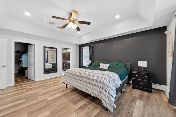 Bedroom, Interior, Recessed Lighting, Wood Texture Flooring