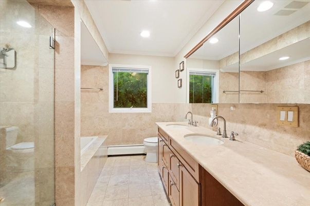 Bathroom, Dual Sink Vanities, Glass Shower, Interior, Recessed Lighting