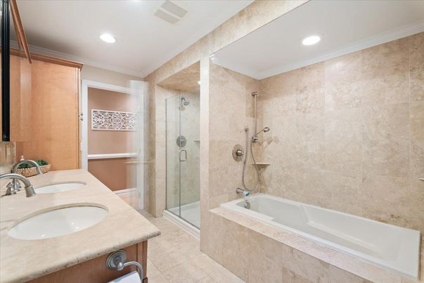 Bathroom, Dual Sink Vanities, Glass Shower, Interior, Recessed Lighting