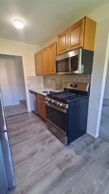 Interior, Kitchen, Stainless Steel Appliances, Wood Texture Flooring