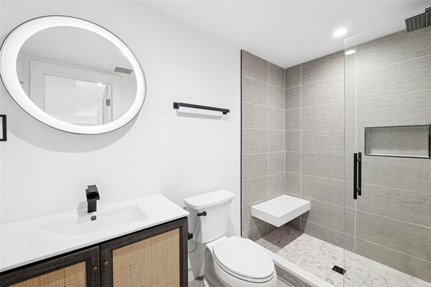 Bathroom, Glass Shower, Interior, Recessed Lighting