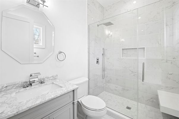 Bathroom, Glass Shower, Interior, Marble Walls