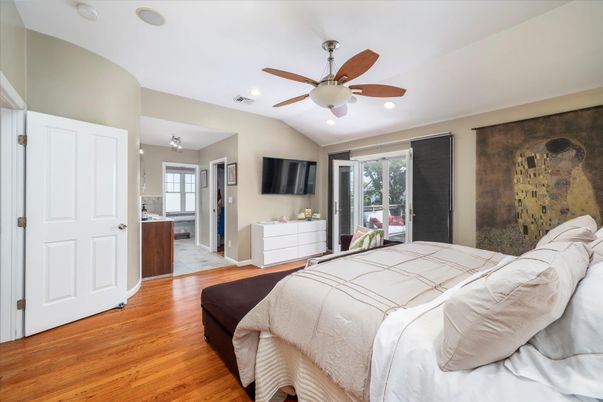 Bedroom, Interior, Recessed Lighting, Wood Texture Flooring